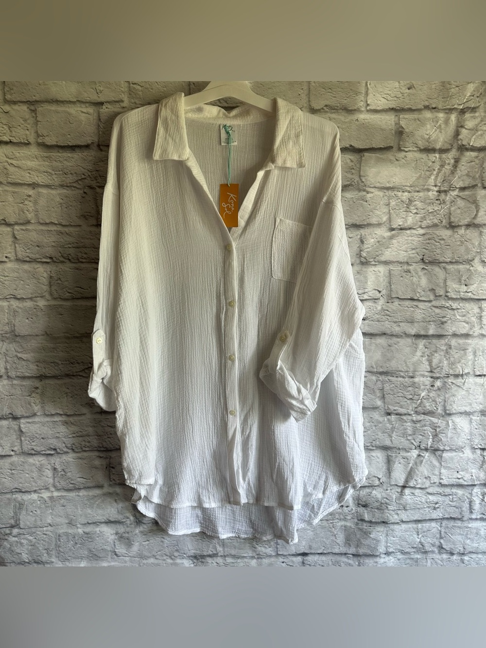 NEW WITH TAGS KONA SOL WHITE BUTTON DOWN BEACH SWIM COVER UP SIZE LARGE L